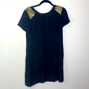 Madewell black dress gold sequence shoulders cut 3 tie bow back size 2 (G1)